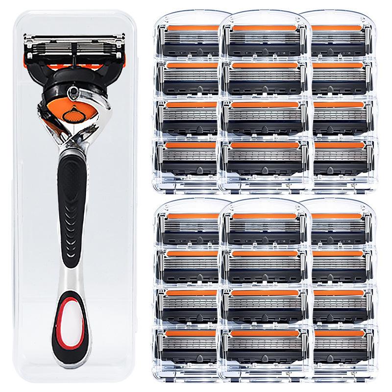 Five-Layer Men's Manual Razor with Rotating Head, Washable & Portable, Includes Storage Case