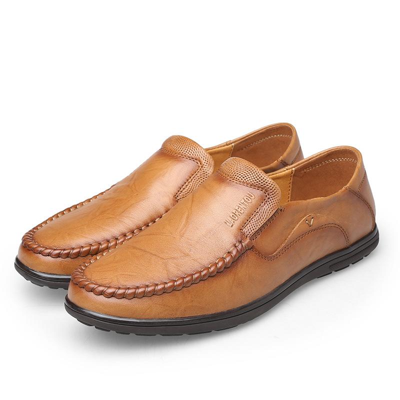 

2025 новая кожаная обувь воловья кожа деловая повседневная обувь мужская круглая носочная первый слой мягкой кожи плоская подошва обувь для папы 44 хаки