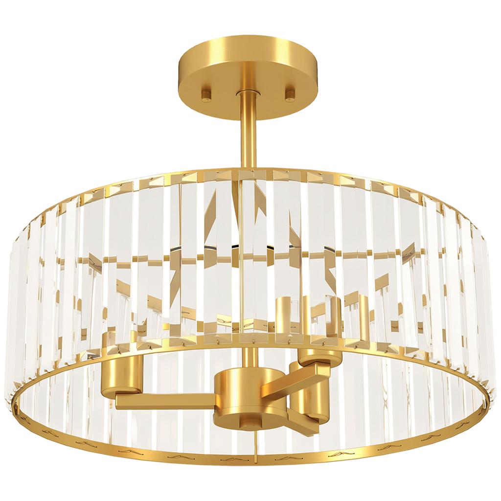 Ceiling Lamp, Chandelier Design, Crystal Shade, 3 Light Bulbs, Metal, Gold-Colored