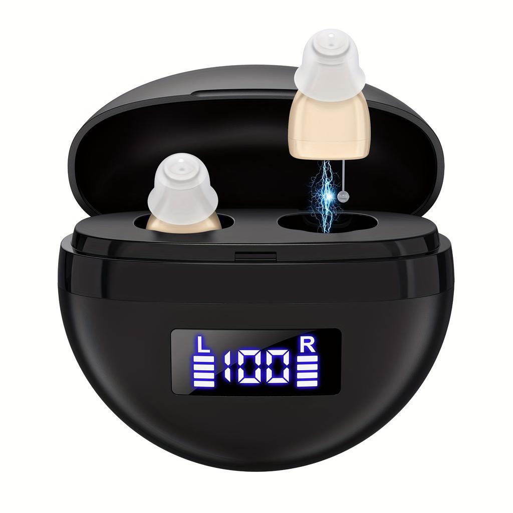 1 Pair Rechargeable Hearing Aids for Seniors & Adults with Noise Cancelling, Invisible In-Ear Digital Hearing Amplifiers