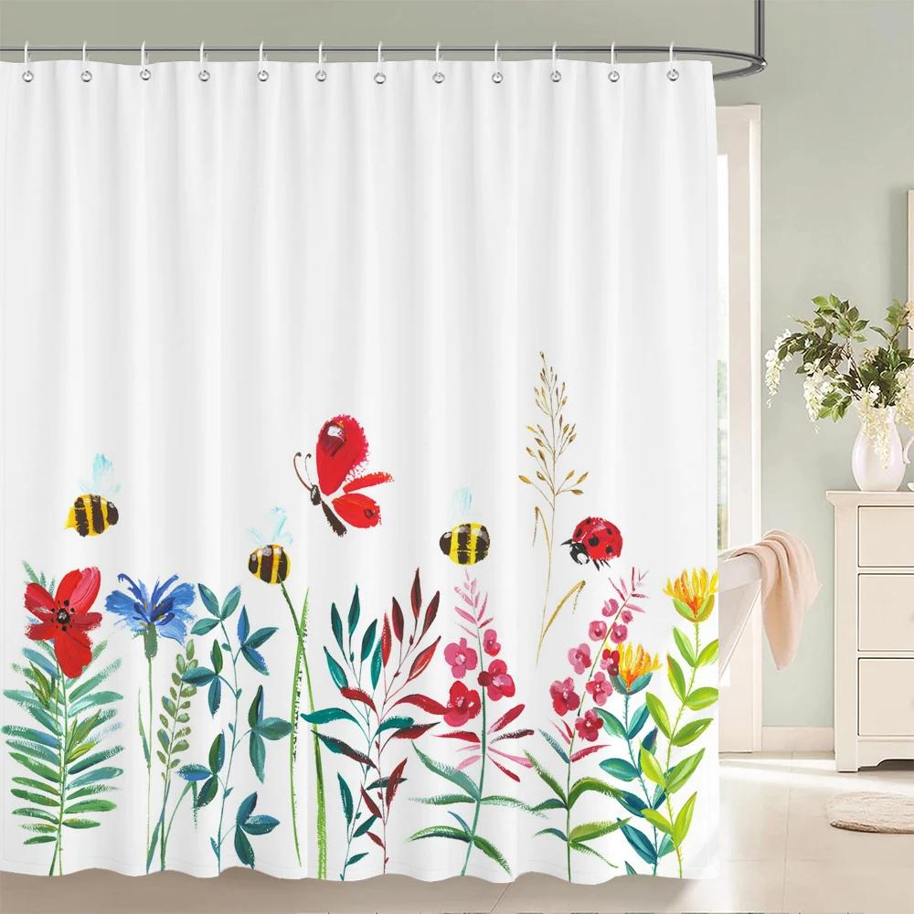 240x180cm Bathroom Waterproof Shower Curtain Beautiful Flower Plant Leaves Printing Polyester Home Decoration Curtain With Hook