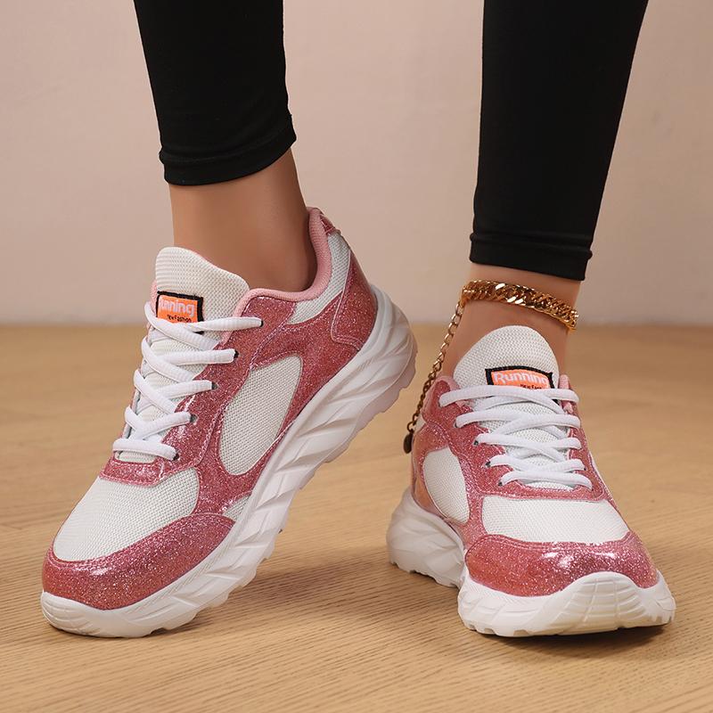 TUINANLE Women's Glitter Flat Silver Casual Sneakers Trend Version Wedding Fashion Round Couple Shoes