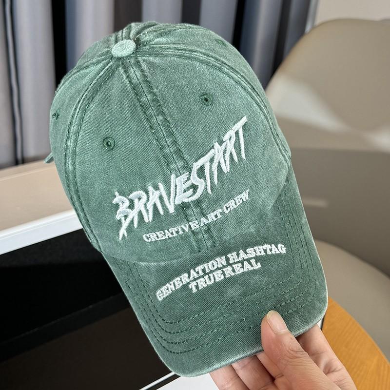 High quality versatile washed face small baseball cap khaki letter embroidered soft top cap