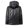 Men's Autumn and Winter Solid Color Pu Leather Jacket Hooded Casual Velvet Warm Coat Top