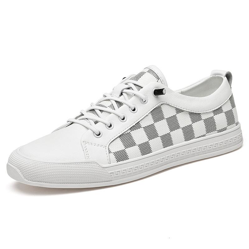 0041 Men'S Board Shoes Flat Casual Shoes Spring And Summer Low-Top Plaid Cowhide Surface Classic Loafer Sports Shoes Trendy Shoes
