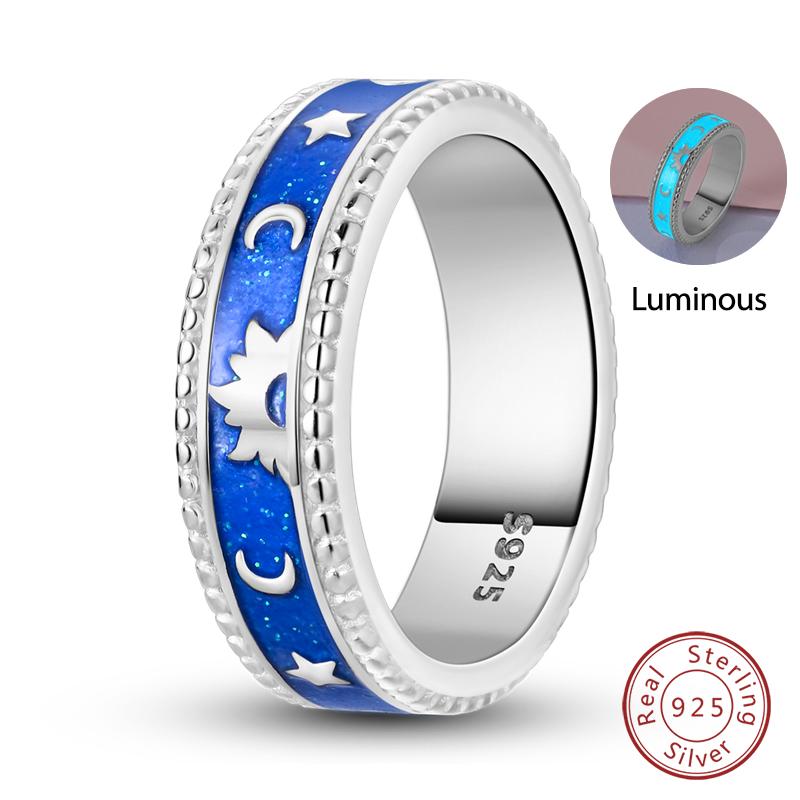 Popular Glow In The Dark Rings For Women 925 Silver Star Moon Sun Rings Sparkling Cubic Zircon Exquisite Jewelry Gifts