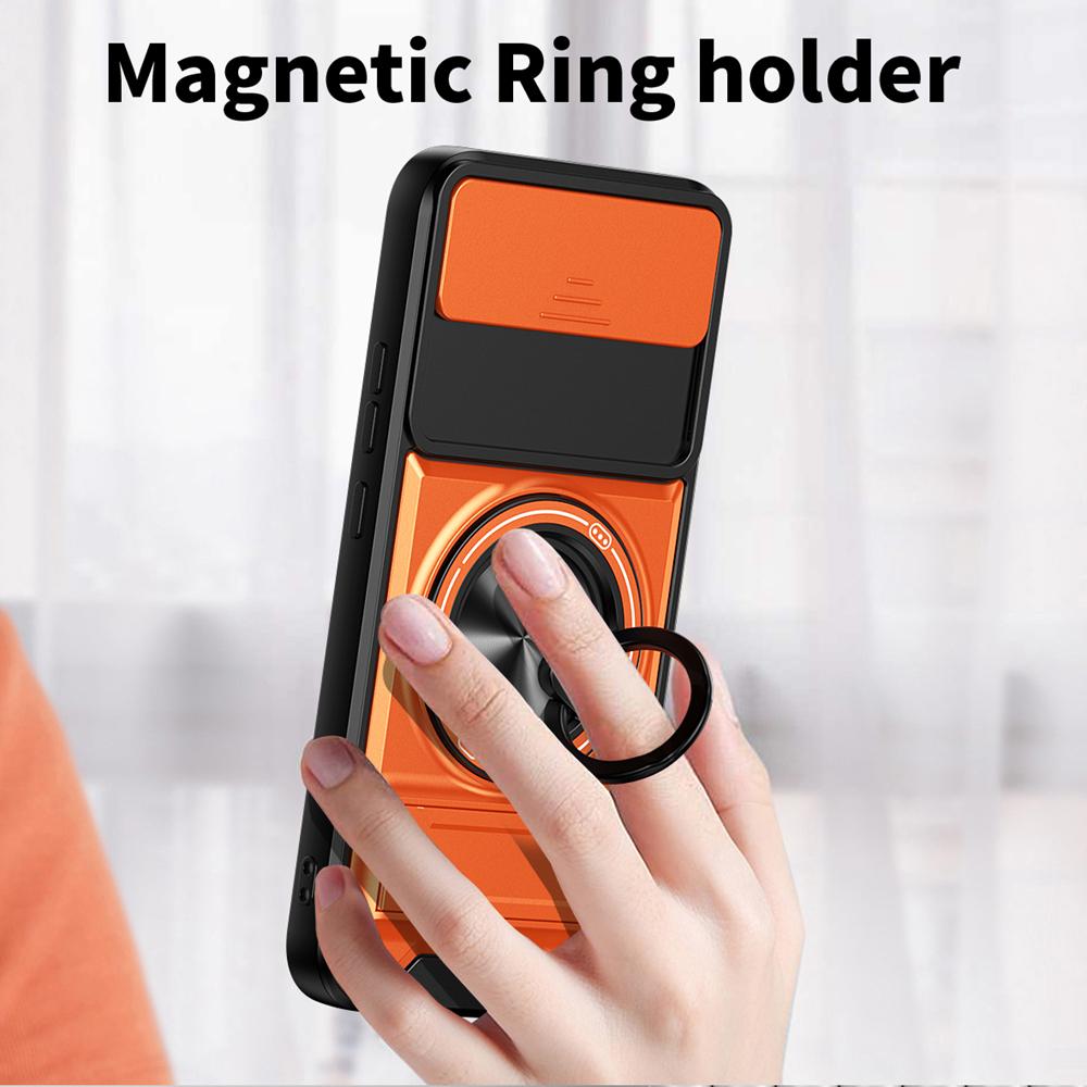 KEYSION Magnetic Phone Case for Raelme 16 5G Slide Camera Protection Upright Kickstand 360 Ring Shockproof Cover for Realme16 5G