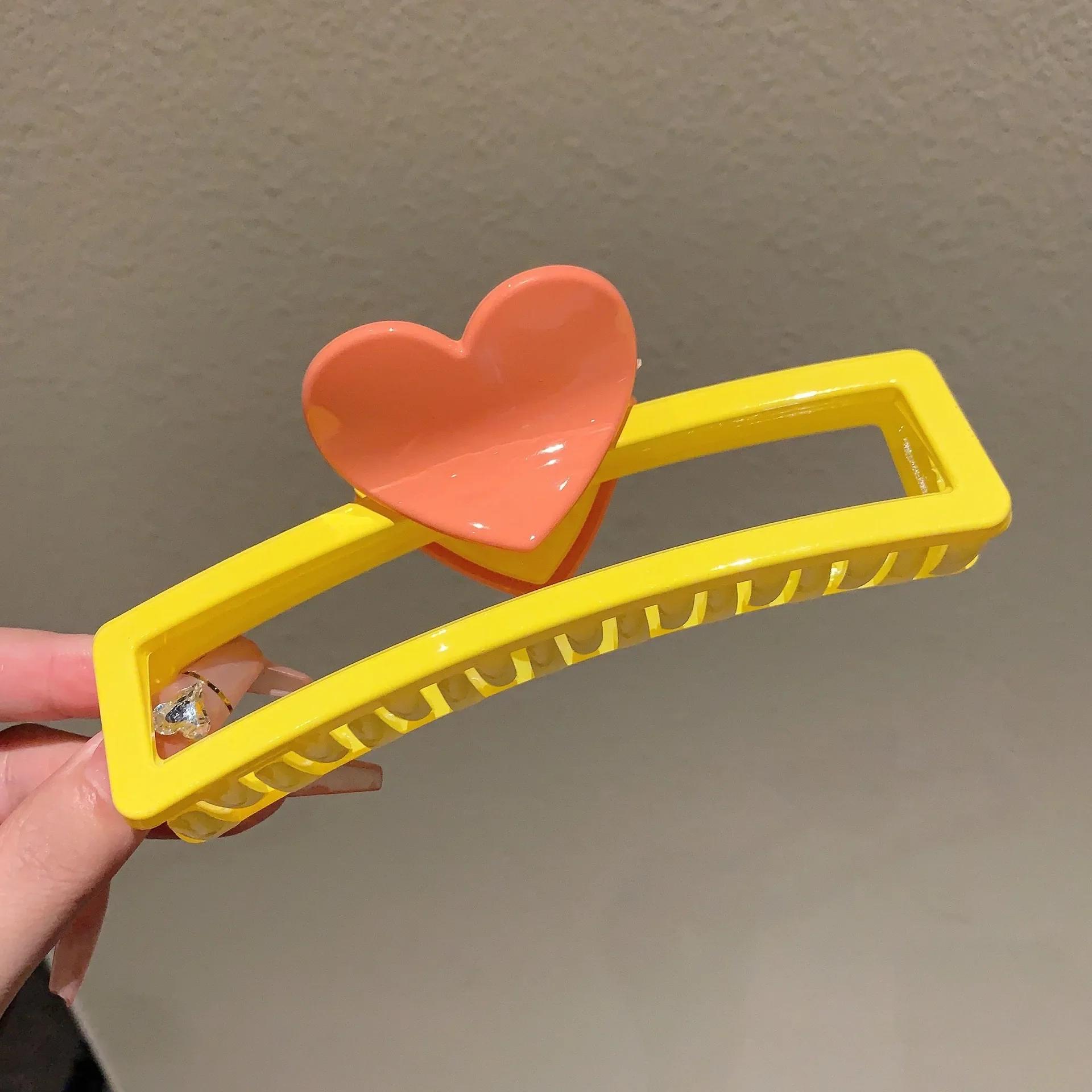 

5.1in/3.3in Дофаминовый Красочный Любовное Сердце Геометрическая Заколка-Краб для Волос для Женщин Большого Размера Зажим-Акула Аксессуары для Густых Тонких Волос Лето