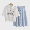 Sweet Junior High Summer Polo Shirt & High-Waist Skirt Set