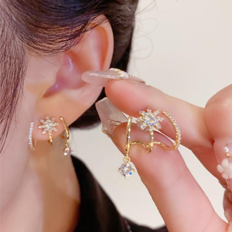 Micro Sparkling Zircon Stars Shape Stud Earrings for Women Trendy Temperament Earring Party Jewelry