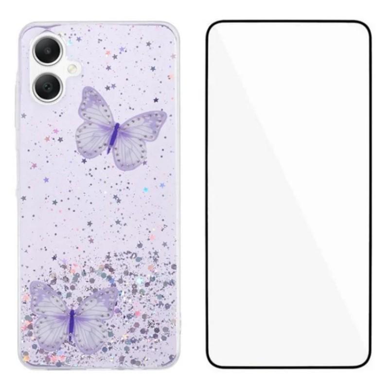 

For Samsung Galaxy A07 4G TPU Case WANLONFENG AW Series PVC Butterfly Epoxy Phone Cover with HD Film Purple