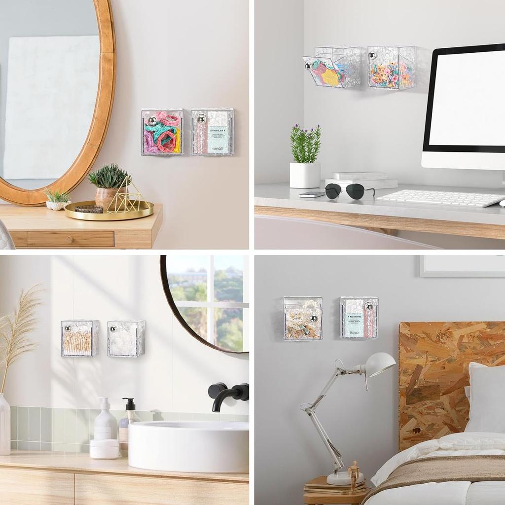 Tecbeauty Qtip Holder - Cotton Swabs, Rounds, Pads Dispenser - Bathroom Aesthetic Decor, Clear, Set of 2