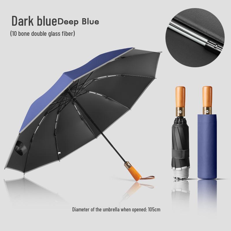 Automatic Windproof Umbrella: UV Protection, Large Folding Design, Wooden Handle for Sun and Rain