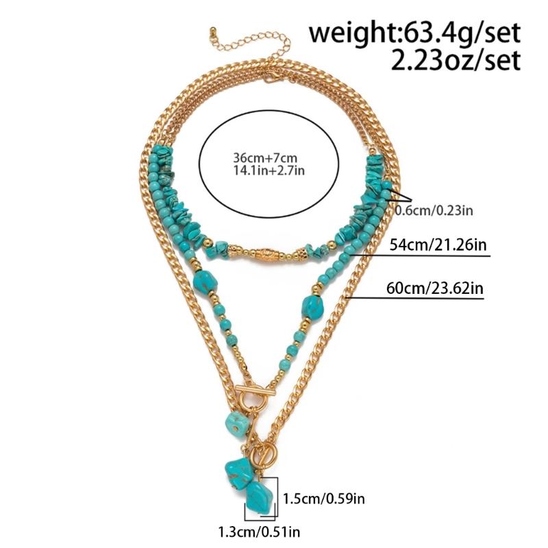Retro Beaded Geometry Turquoise Necklace Adjustable Length Neckchain Women's Fashion Accessories for Casual Occasions