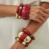 Angora Red Smudge Curved Resin Bracelet, Fashionable Elbow Beaded Splicing Elastic Bracelet