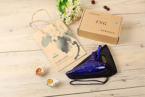 TNG Ocarina, Single [12-Hole / Alto / Blue], Premium C Key, AC (Includes Fingering Chart), Glazed Finish, Blue, for Wind Instruments