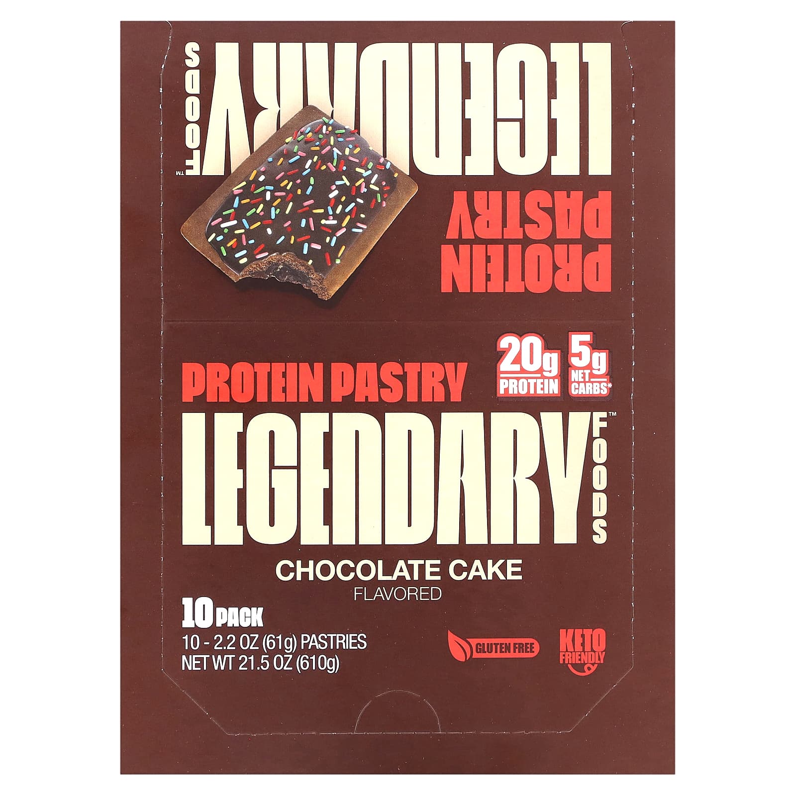 

Legendary Foods, Protein Pastry, Chocolate Cake, 10 packs, 2.2 oz (61 g) each