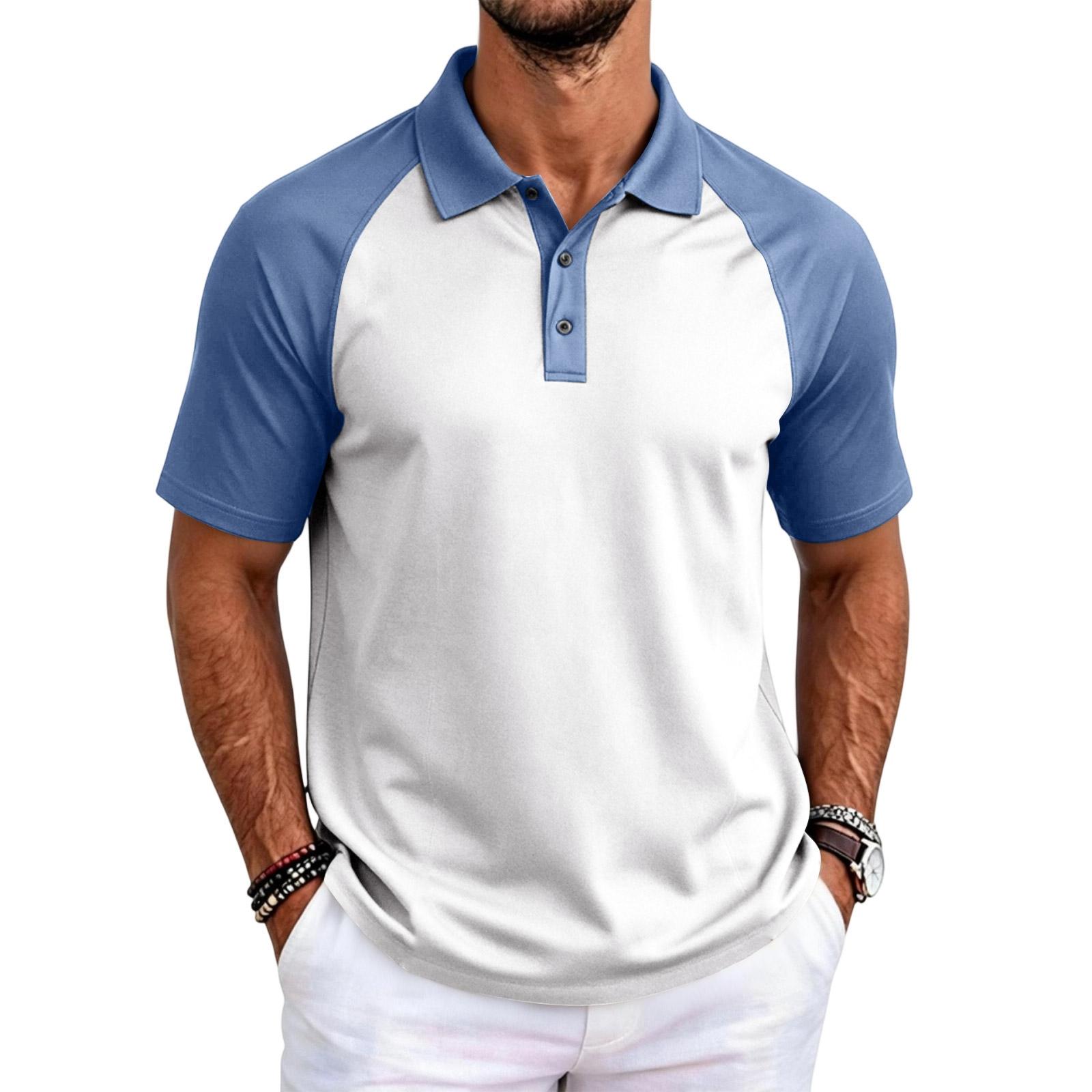 Men s Fashion Casual Raglan Color Block Short Sleeve Shirt XL