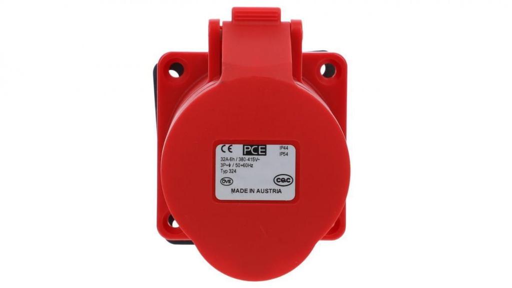 Gniazdo Tablicowe 32A 4P 400V Czerwone Ip44 Żeńskie 70Mm 324-6
