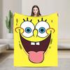 SpongeBob Happy Funny Face Cartoon Blanket  Flannel Awesome Warm Throw Blanket for Coverlet Textile Decor