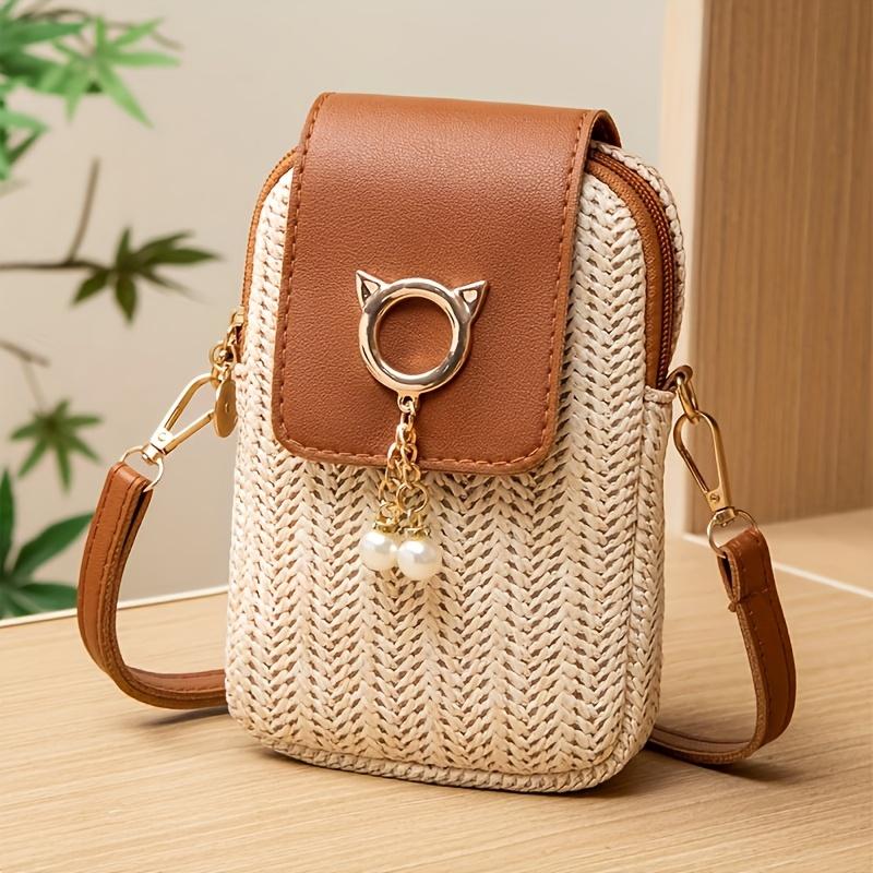 Casual Street Style Cute Mini Crossbody Cell Phone Bag With Coin Pocket Fabric Woven Design Adjustable Shoulder Strap For Ladies' Outings, Parties