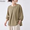 Camicetta casual da donna, girocollo, tinta unita, ampia, con maniche a 3/4