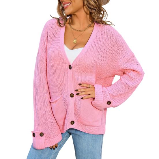 Women Oversized Button Down Cardigan Knitted Long Sleeve Open Front Sweater with Pockets Casual Fall Outerwear Coat