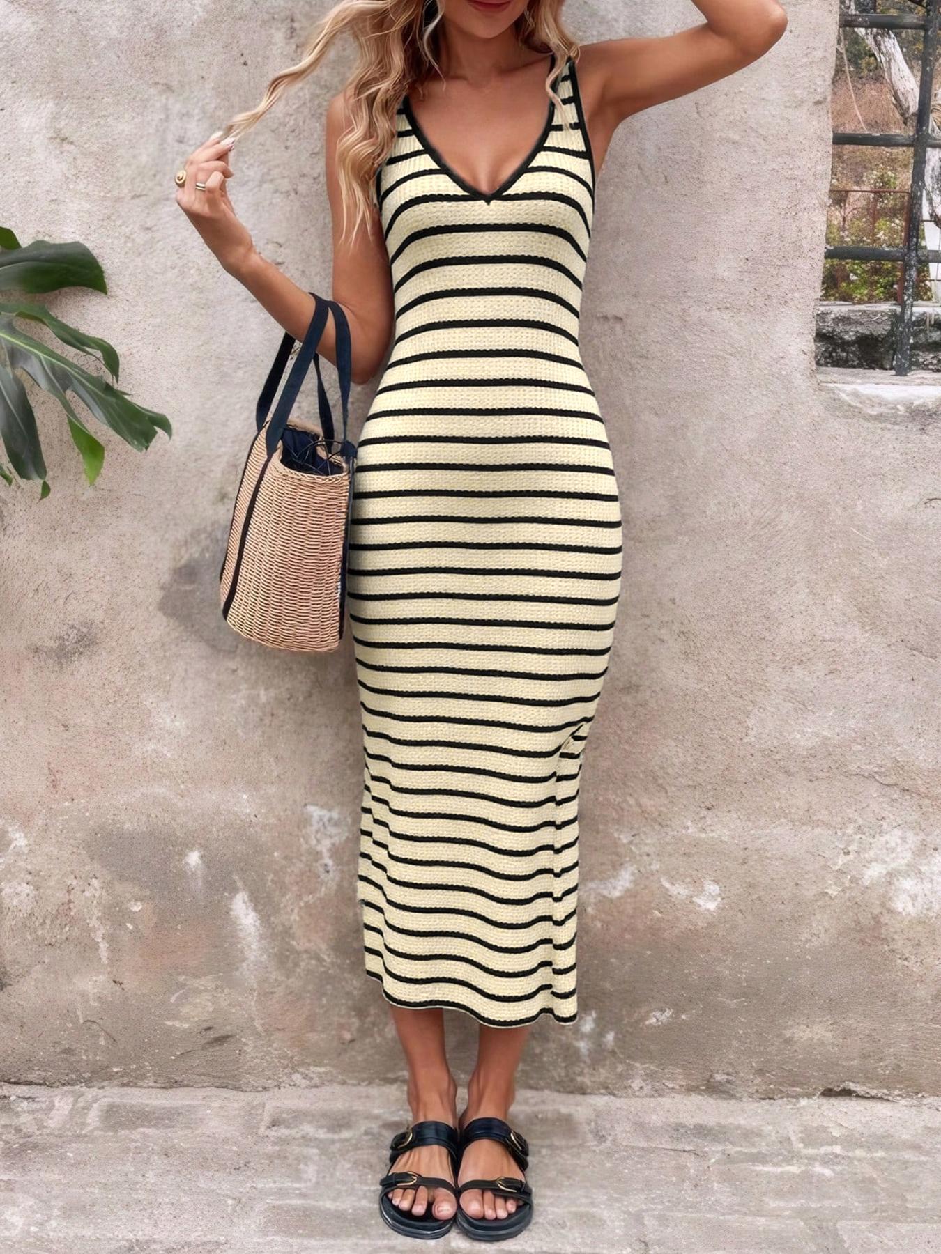 

2026 European & American Slim-Fit Striped Summer Tank Dress: Fashionable & Versatile Extra Large