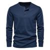 2026 European Men's Solid Color Round Neck Henley T-Shirt Long Sleeve Casual Sports Base Layer