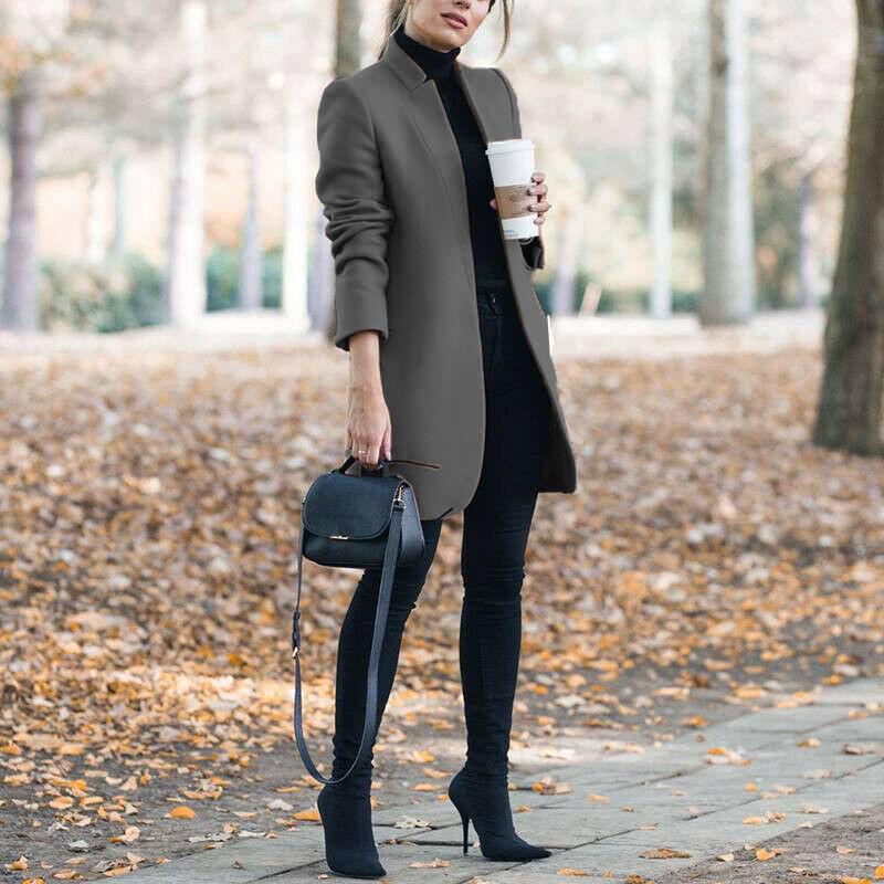 

2025 Autumn/Winter European American Fashion Solid Color Stand Collar Wool Coat M темно-сірий