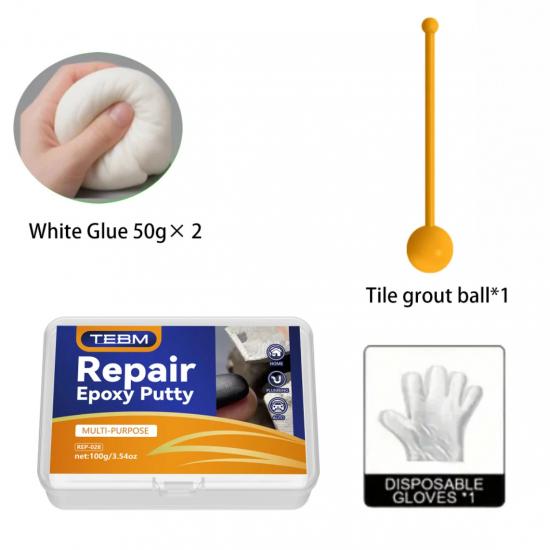 Moldable Repair Putty Stick Metal Pipe Leak Sealing & Hole Filling Adhesive Epoxy Iron Mud Repair Putty Indoor Outdoor Use White 50gX2