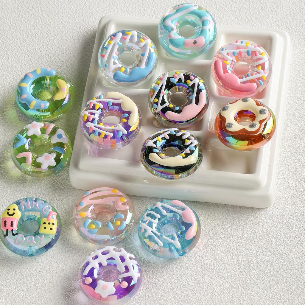 SW27 Fun Cute Colored Hand Painted Donut Sweet Scattered Beads Loose Colorful Handmade Necklace Bracelet Diy Beads Accessories