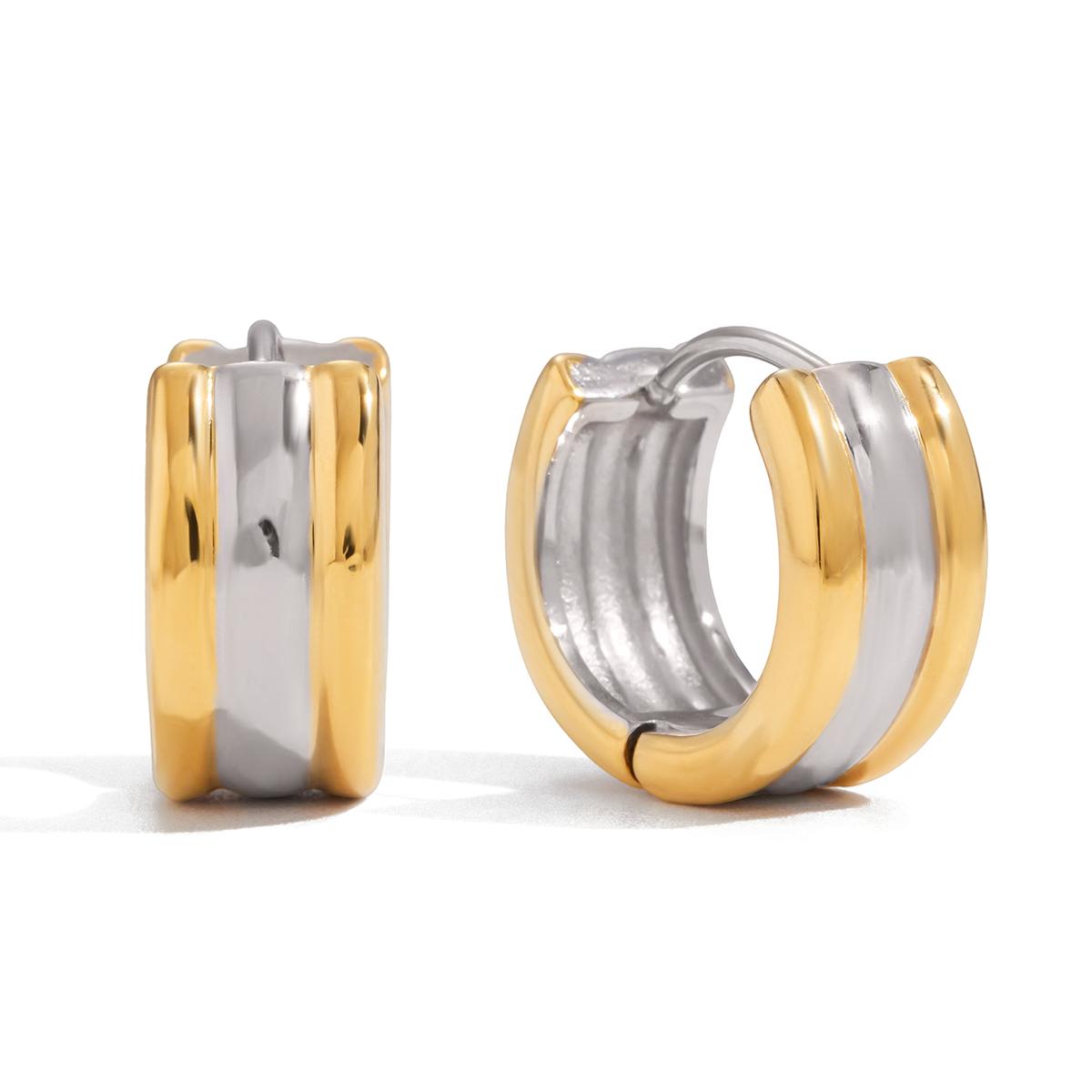 Yori Gold Silver Mix Color Wide Three Layer Earrings for Women 18K Gold Waterproof Plated Versatile Daily Jewelry Bijoux