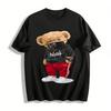 Trendy Mask Bear Print Casual Hoodie Unisex Street Style Loose Top Pure Cotton T-shirt