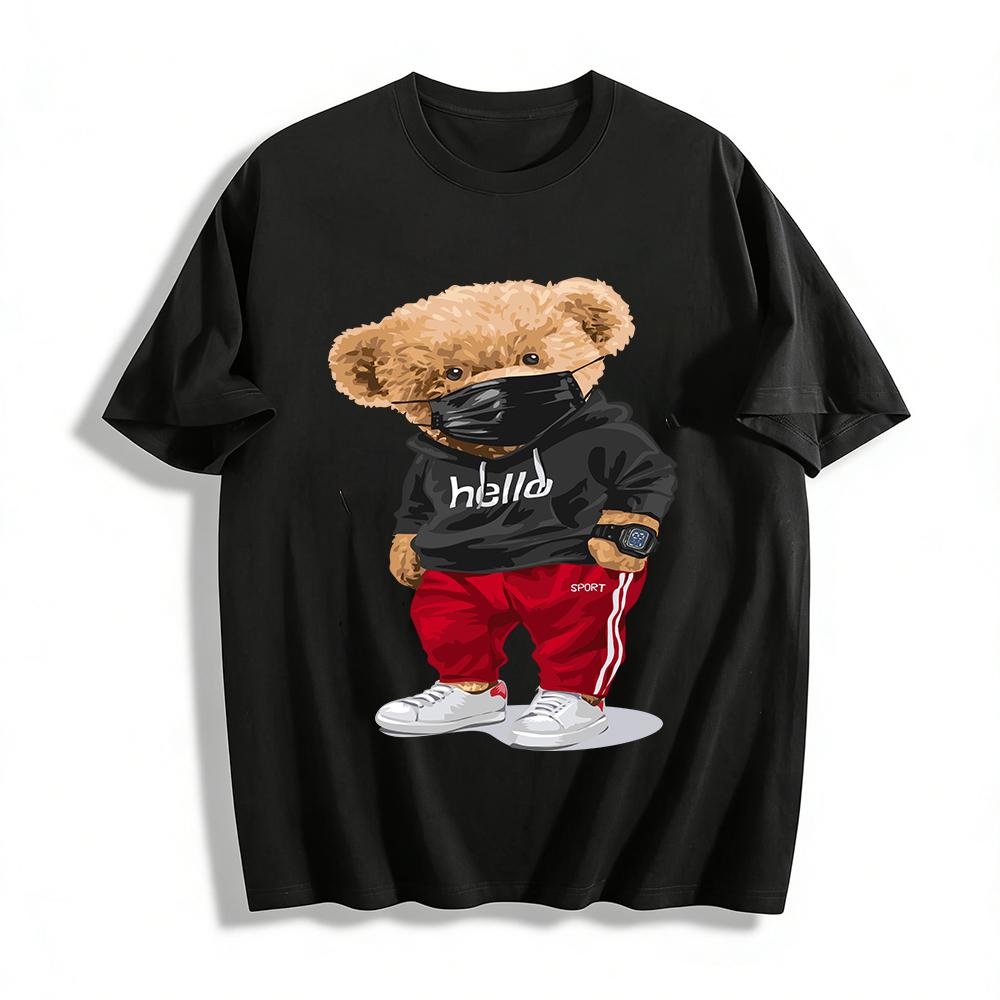

Trendy Mask Bear Print Casual Hoodie Unisex Street Style Loose Top Pure cotton T-shirt XXS