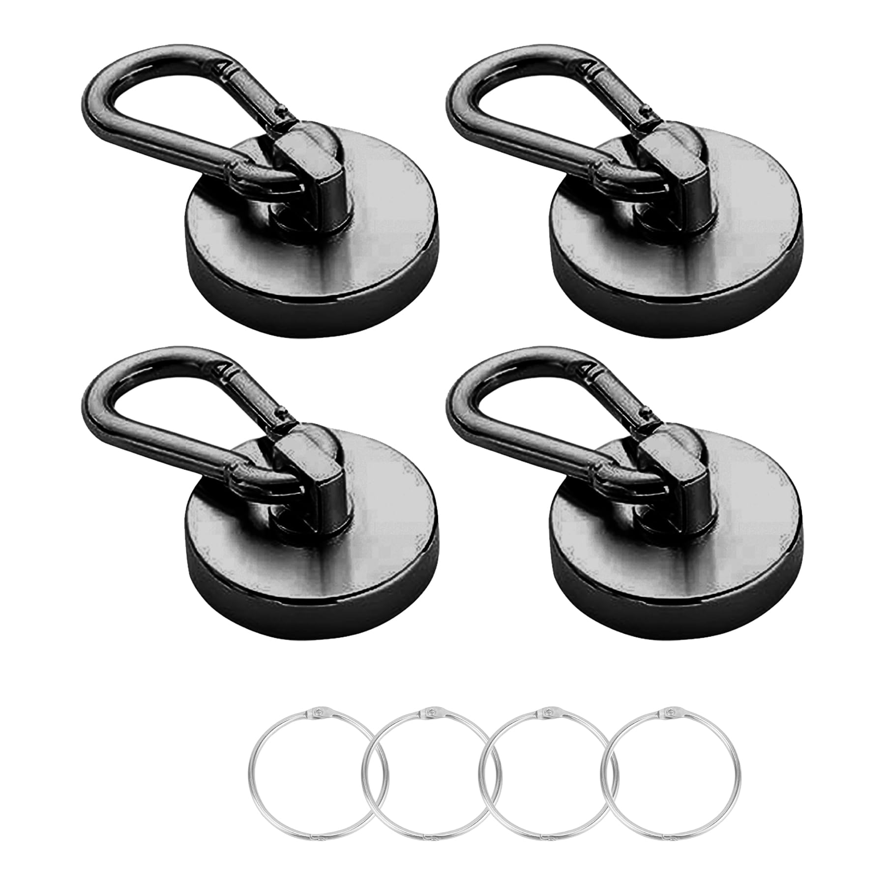 

DODOGOD Super Strong Magnet Hooks with Carabiner of Neodymium Magnets with 42kg Weight 32mm for Outdoor and Wall Mounting Set of [Set 4] Carabiner,