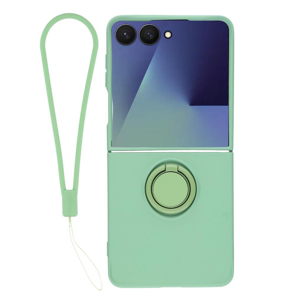 For Samsung Galaxy Z Flip7 5G Silicone Case with Strap Ring Kickstand Phone Cover