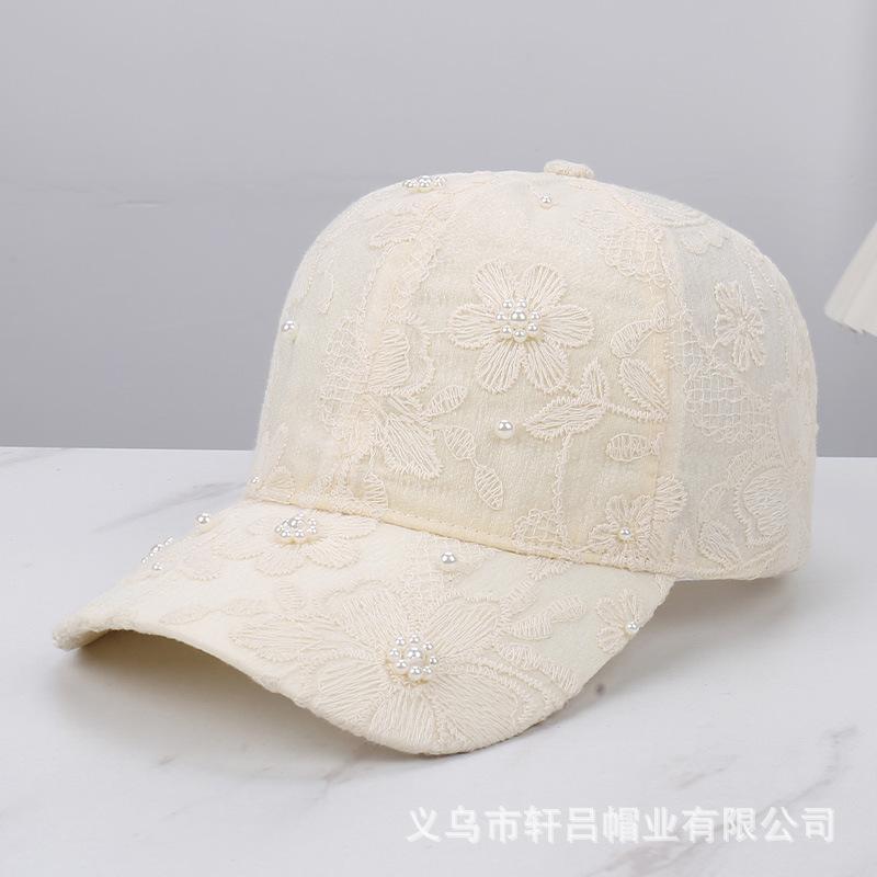 New national style lace flower pearl embroidery baseball cap children's summer fashion retro versatile sunshade cap
