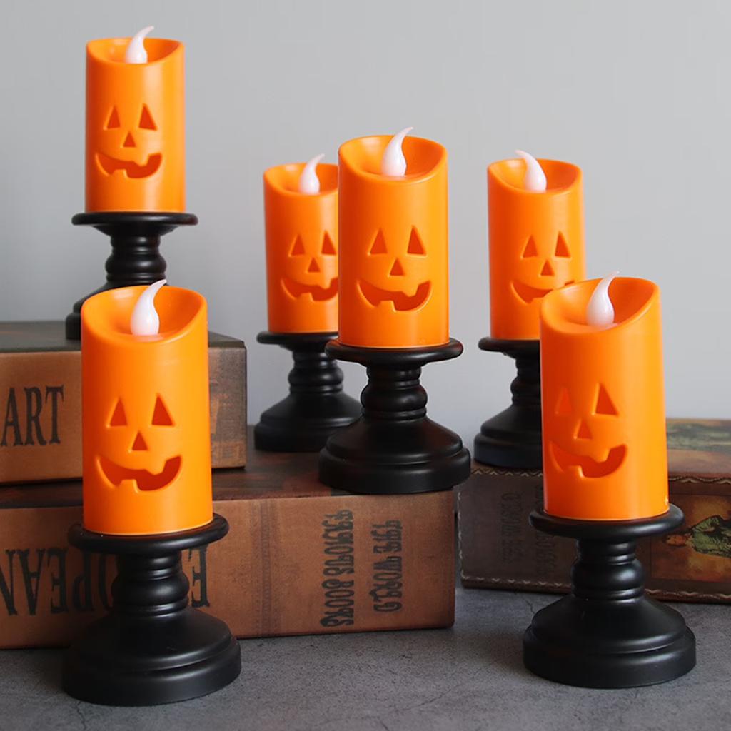 Halloween Pumpkin Candle Holder with Flickering LED Light for Bar Party Decor