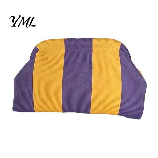 Quick Access Makeup Pouch Women Woven Striped Clutch Purse, Large Capacity Kiss Lock Organizer Cosmetic Pouch, Summer Beach Vacation Evening Dumpling