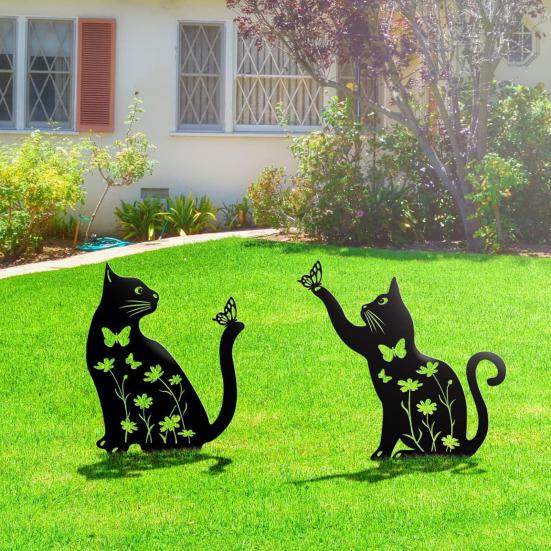 1/2Pcs Garden Stake Hollow Cat Dog Rabbit Design Decorative Outdoor Yard Art Stake Patio Garden Accessory