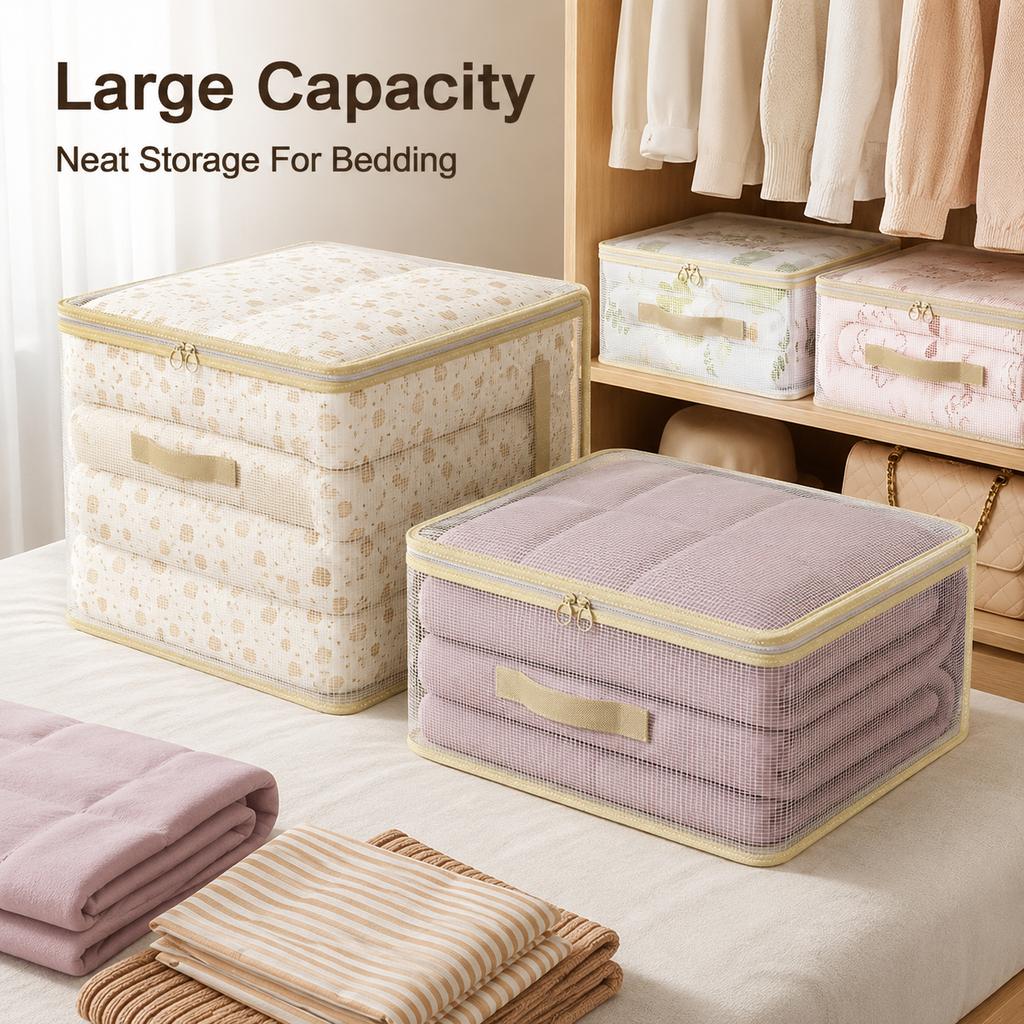 Transparent PVC Clothes Storage Bag Foldable Wardrobe Organizer With Zipper Handle For Quilts Blankets And Seasonal Home Storage And Daily Use