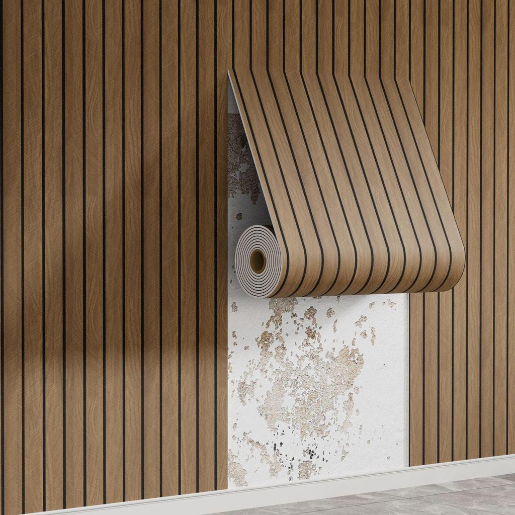 Waterproof Wood Grain Self-Adhesive Faux Lattice Wall Sticker for Living Room