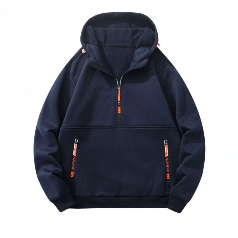 Mens Hooded Half-Zip Sweatshirt Loose Solid Color Casual Sportswear