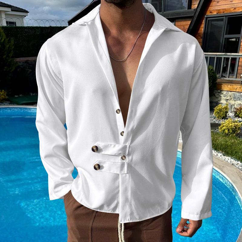 New Men's Fashionable Casual Oversized Cardigan Collar Button-Down Long-Sleeved Shirt