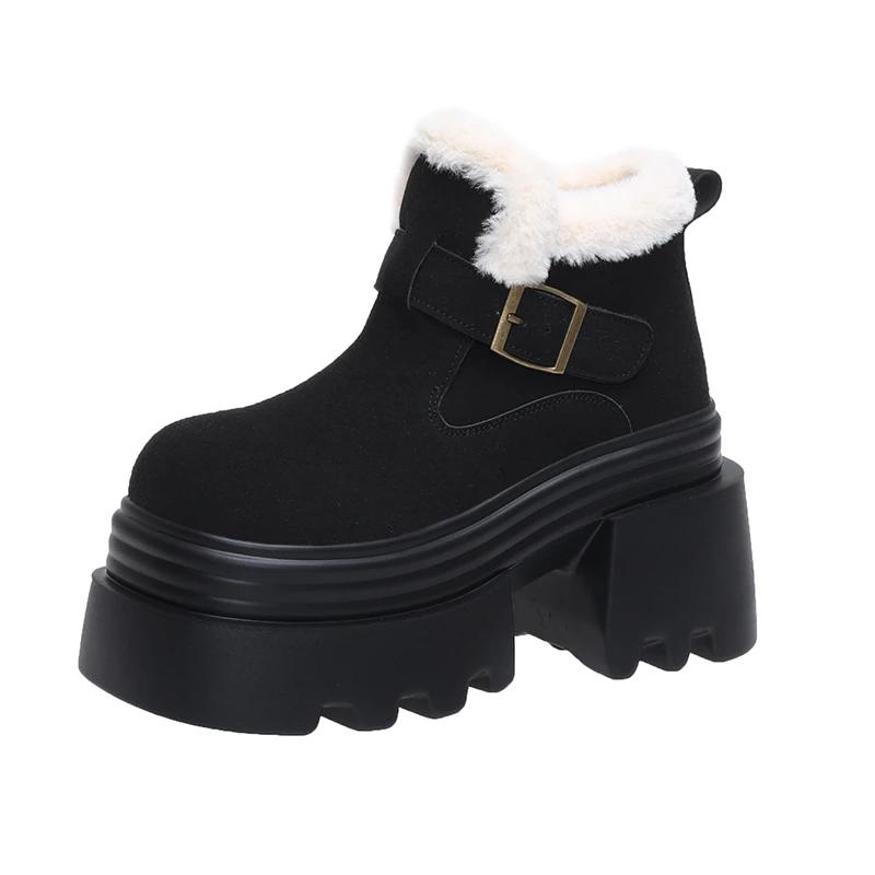 

10CM High Quality Platform Warm Snow Boots for Women Fashion Comfort Plush Outdoor Women Cotton Shoes Suede Casual Booties Botas 34 чёрный