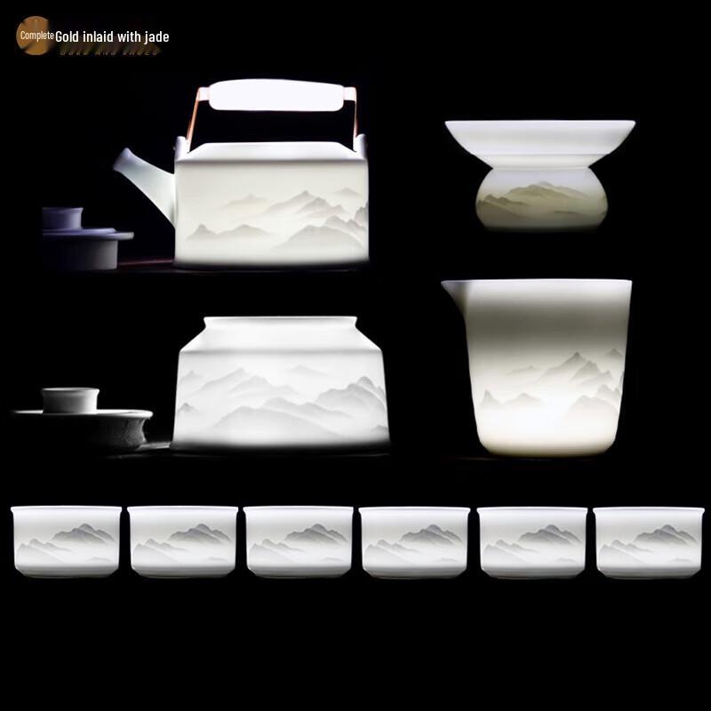 Wangyue Gold-Inlaid Jade Zisha Tea Set with Carrying Handle