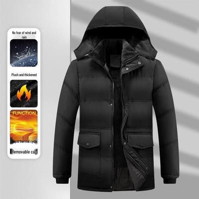 Men's Winter Down Cotton Jacket with Detachable Hood - Thick, Velvet-Lined, for Middle-Aged & Elderly, European Size.