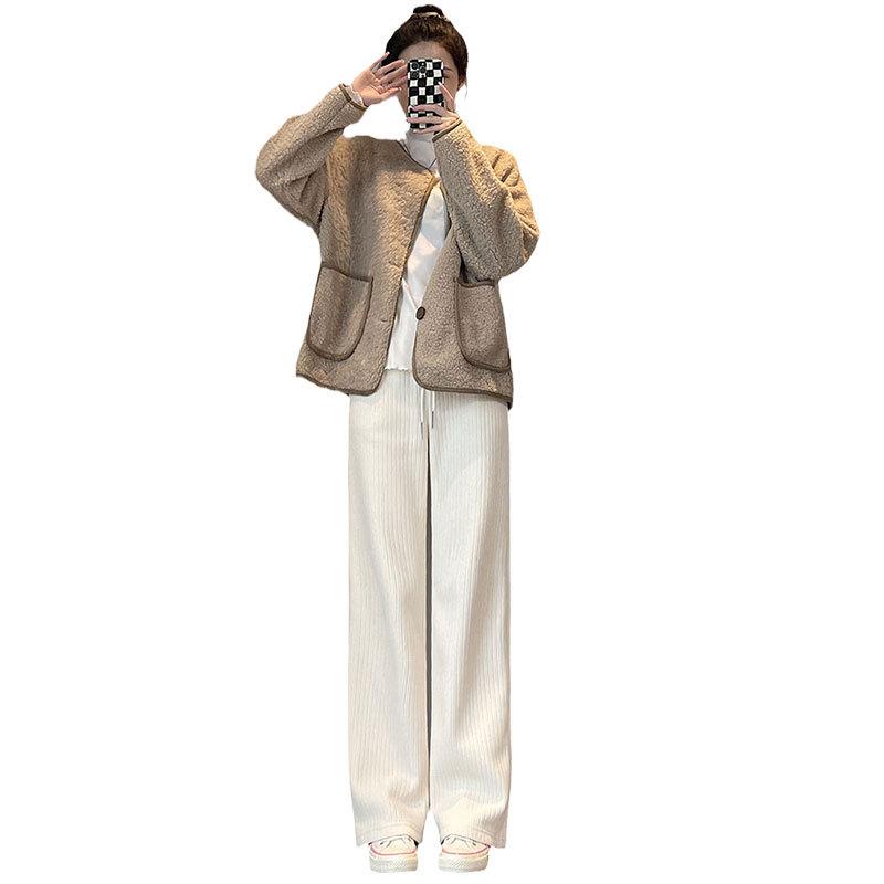 Autumn WInter Women's Corduroy High Waist Thickened Velvet Loose Casual Pants Women Plush Wide Leg Pants