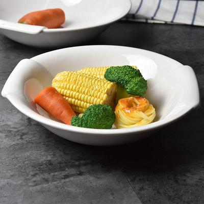 Large Double-Handled Ceramic Soup & Noodle Bowl - Pure White Hotel Tableware